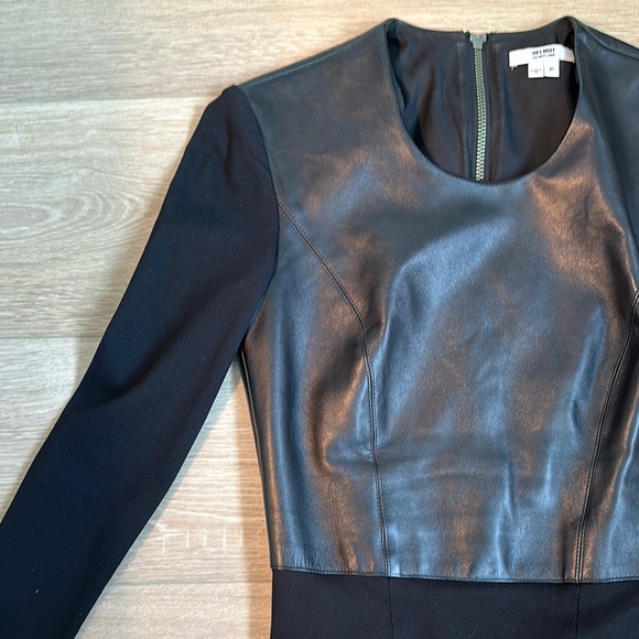 Helmut Lang Black Leather Combo Dress Long Sleeve Night Out - Picture 7 of 10